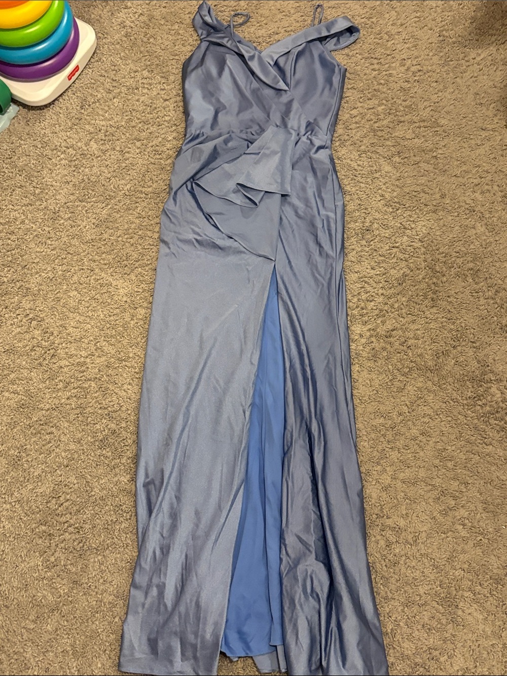 Satin Slate Blue Maxi Dress with Front Slit